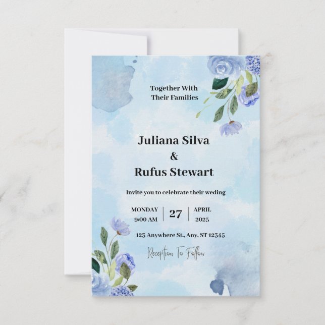 Roxo Azul Aquarela Casamento Simples Minimalista (Frente)