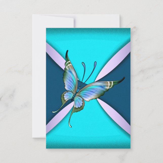 Roxo Azul Turquesa Borboleta RSVP Salve a Data (Frente)