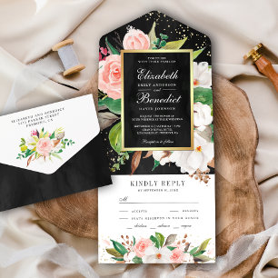 Roxo Bege Branco Magnólia Floral Preto Casamento