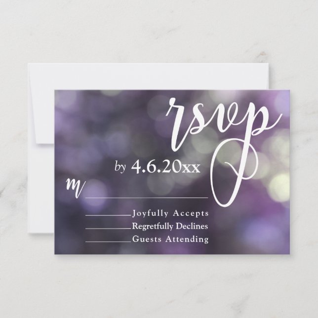 Roxo Bokeh Luz & Tipografia 32 RSVP (Frente)