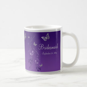 Roxo, borboletas de prata, caneca floral da dama
