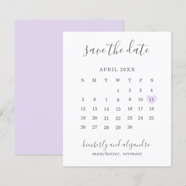 Roxo Coração Calender Orçamento Casamento Salvar D (Frente/Verso)