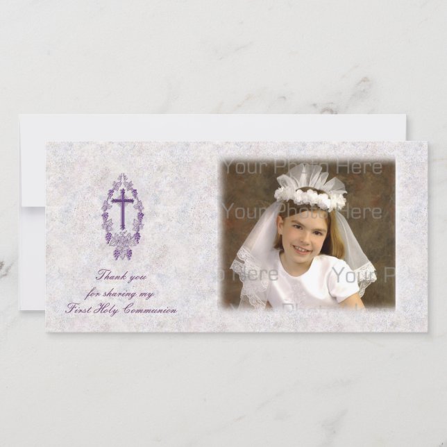 Roxo Cruzado Religioso Obrigado Cartão com fotos (Frente)
