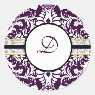 Roxo Damasco Inicial Adesivo Letra D Casamento