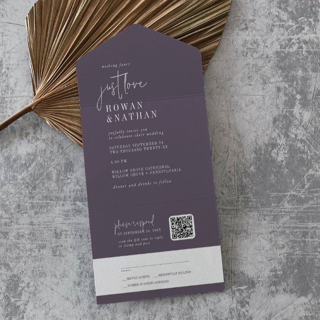 Roxo de ameixa Moderna Adoro Casamento com Código  (Criador carregado)