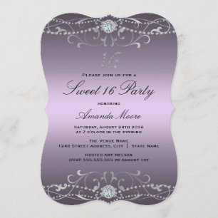 Roxo Diamond Damask Sweet 16 Convite