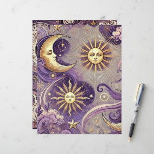 Roxo & Dourado Boho Celestial Sol & Lua Scrapbook
