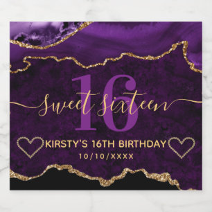 Roxo & Dourado Mármore Ágata Brilho Sweet Sixteen