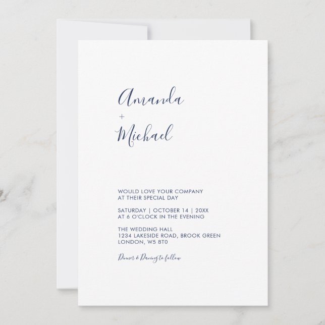 Roxo e Azul Marinho | Convite de Casamento Minimal (Frente)