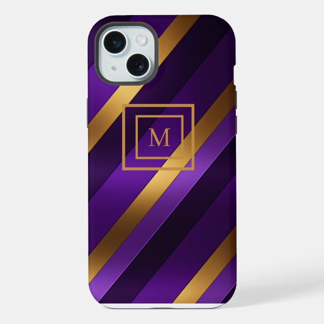 Roxo e Dourado Listras Diagonais Monogramado (Verso)