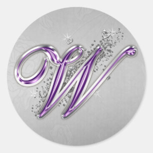 Roxo e etiqueta de W do monograma do brilho da