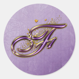 Roxo e etiqueta Dourado do monograma F do brilho