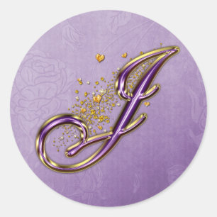 Roxo e etiqueta Dourado do monograma J do brilho