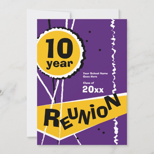 Roxo e ouro convite da reunião de classe de 10 (Frente)