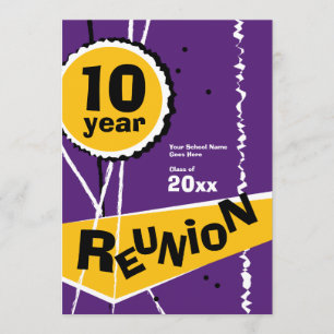 Roxo e ouro convite da reunião de classe de 10