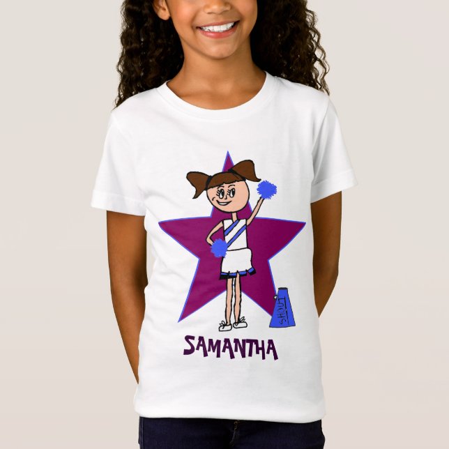 Roxo e t-shirt personalizado azul do cheerleader (Frente)