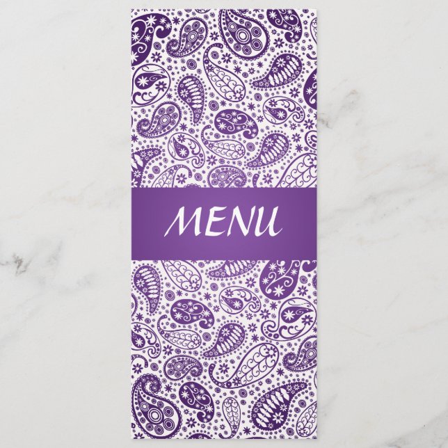 Roxo elegante do teste padrão de Paisley do menu (Frente)
