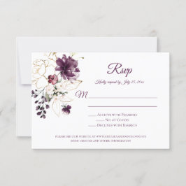 Roxo Escuro com Rosas de Contorno Dourados RSVP de