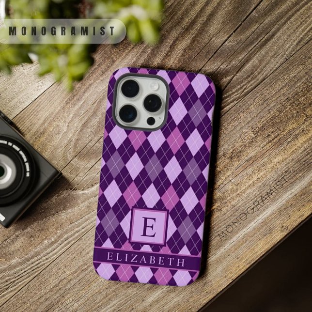 Roxo Escuro Violeta Rosa Argyle Personalizável  (Customizable Light Purple Dark Violet Pink Argyle iPhone Case)