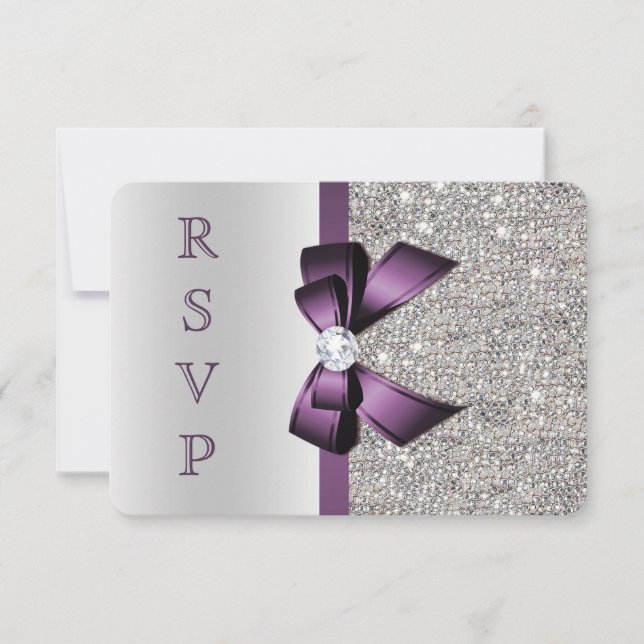 Roxo Falso Arco Prata Lantejoulas Diamante RSVP (Frente)