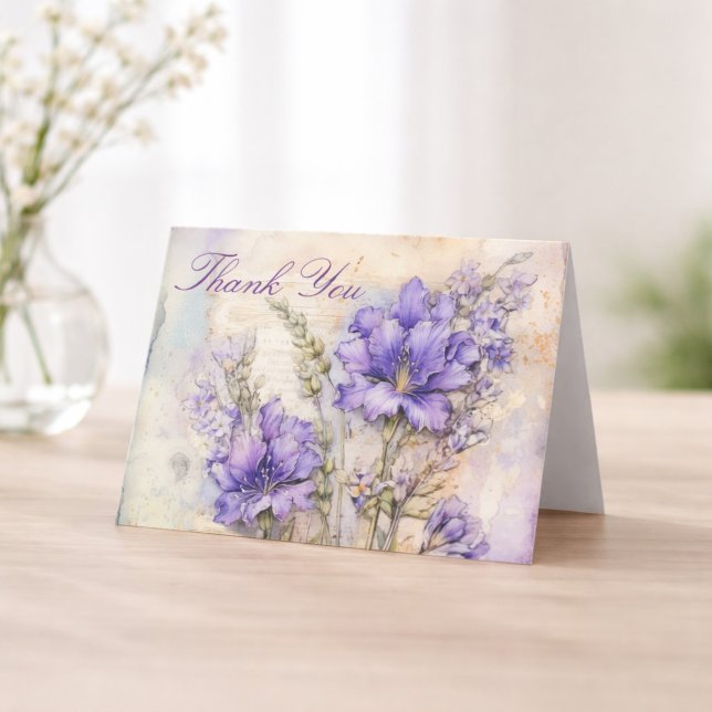 Roxo Floral Elegante Agradecimento Dobrado (Criador carregado)
