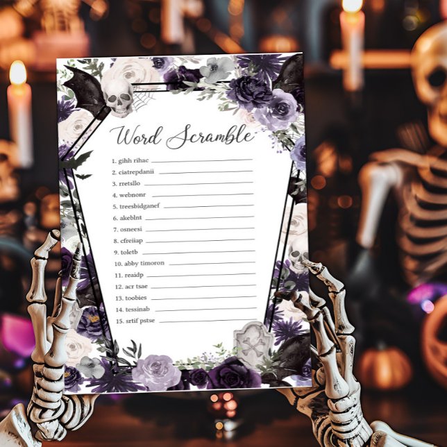 Roxo Floral Gothic Word Scramble Game (Floral Gothic Coffin Baby Shower Word Scramble Game)