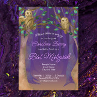 Roxo, Folhas Verdes, Coruja Bat Mitzvah Convite