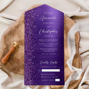 Roxo Glam Metalizado Moderno Casamento Script