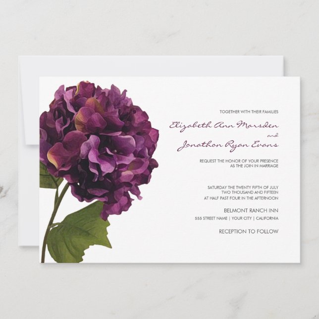 Roxo Hydrangea - convite para o casamento floral (Frente)