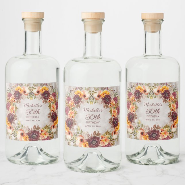 Roxo Laranja Floral Aniversário de 50 anos Feminin (Garrafas)