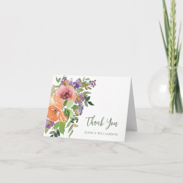 Roxo Laranja Floral Convite de Chá de Noiva Dobrad (Frente)