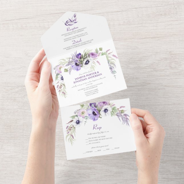 Roxo Lavanda e Anêmonas Brancas Floral | (Aba destacável)