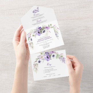 Roxo Lavanda e Anêmonas Brancas Floral |