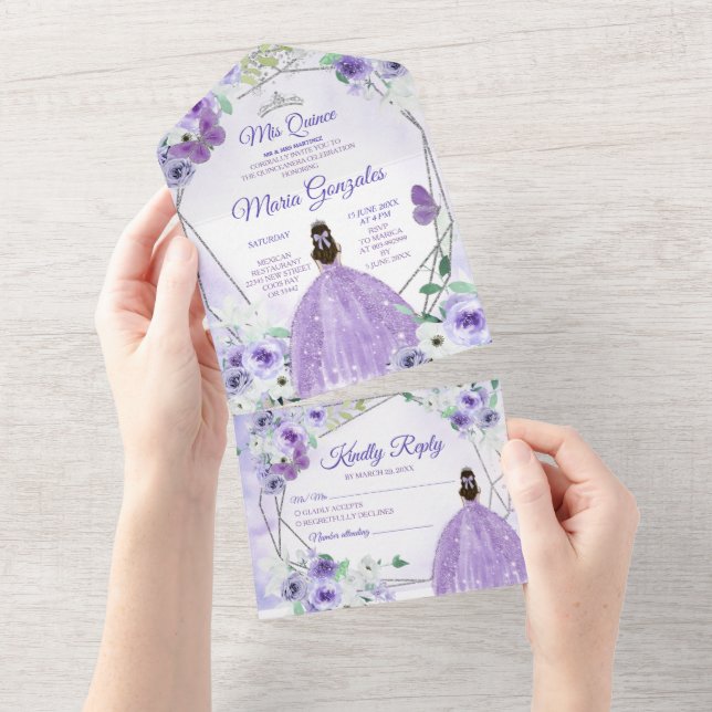 Roxo Lilás Floral Princesa Quinceañera (Tearaway)