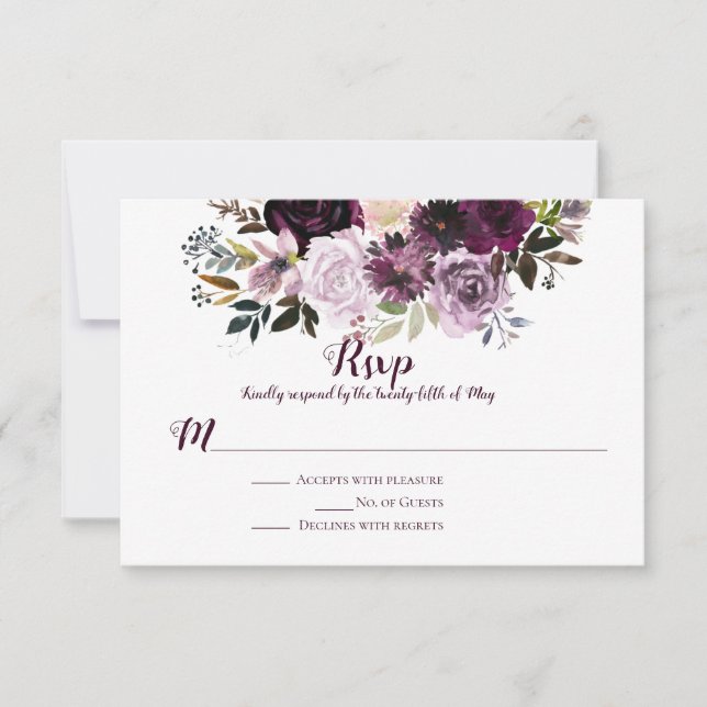 Roxo Mauve Rosa Peônias Rosas RSVP (Frente)