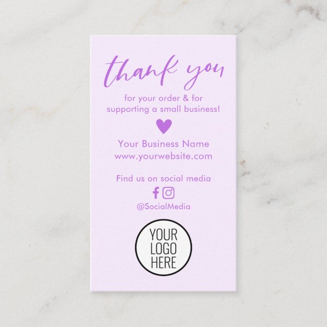 Roxo Moderno Obrigado Por Seus Cartões De Pedido (Frente)