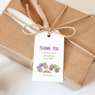 Roxo Monster Trucks Aniversário - Etiqueta de Pres