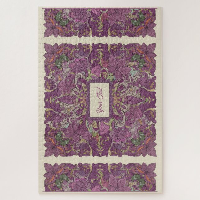 Roxo profundo Floral Intrincado Quebra-Cabeça (Vertical)