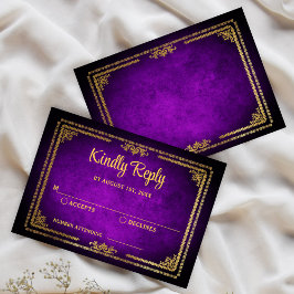 Roxo Real e Dourado Quadro Deco Casamento RSVP