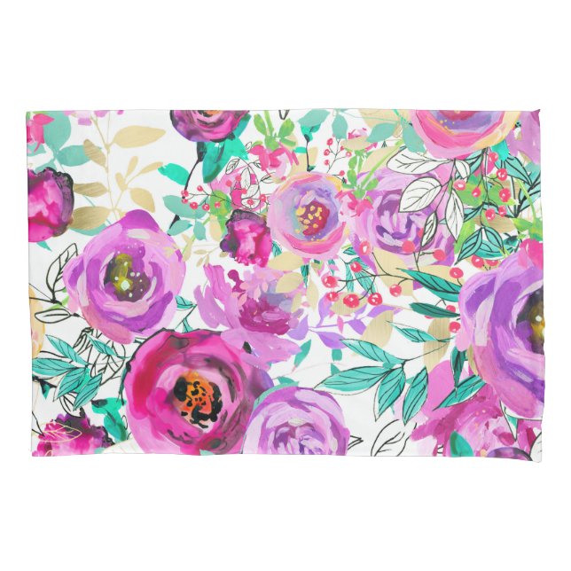 Roxo Rosa Brilhante Colorido Chic Moderno Floral (Frente)