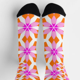 Roxo Rosa e Laranja Floral Geométrico
