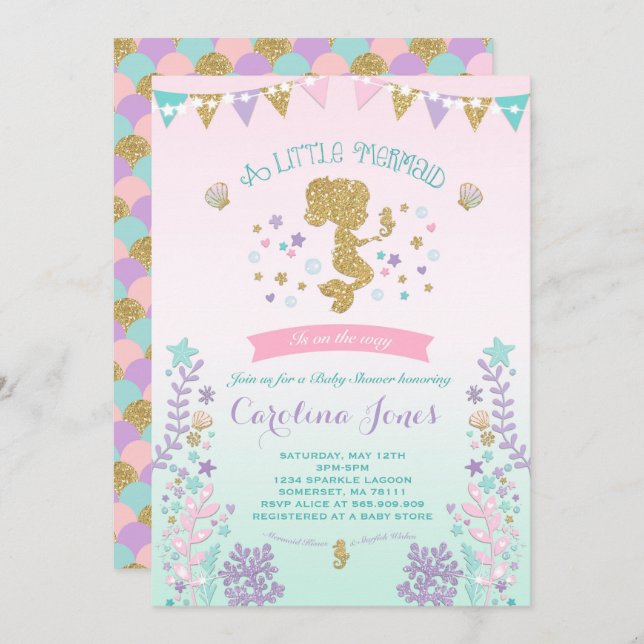 Roxo Rosa Rosa de Convite para Chá de fraldas Sere (Frente/Verso)