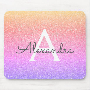 Roxo Rosa Roxo Glitter Monograma Nome Mousepad