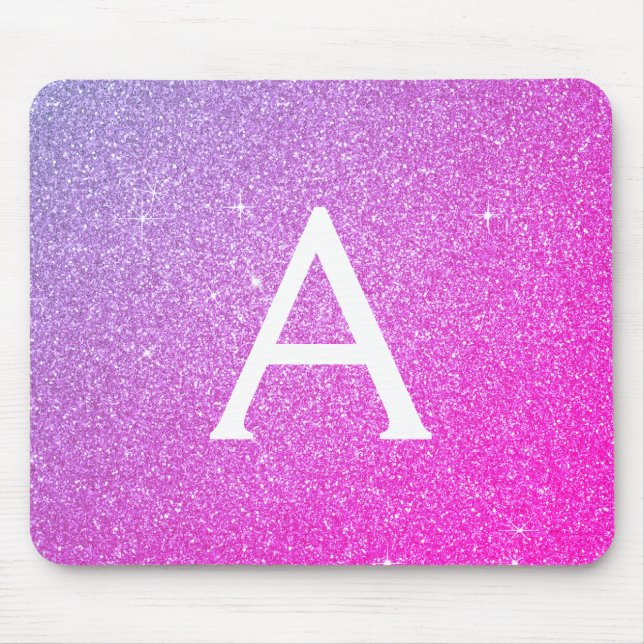 Roxo Rosa Roxo Glitter Monograma Nome Mousepad (Frente)