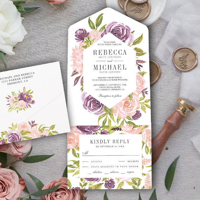 Roxo Rústico e Casamento Floral Rosa Esbranquiçado (Criador carregado)