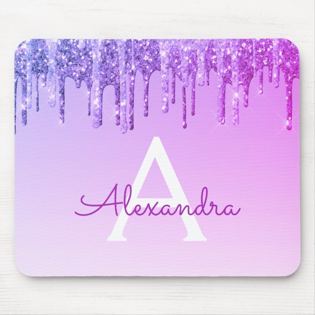 Roxo Sparkle Glitter Monogramas Nome Mousepad (Frente)
