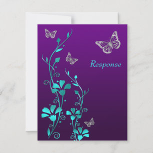 Roxo Turquesa Prata Floral, Cartão de Resposta Bor