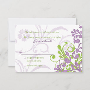 Roxo Verde Branco Floral Abstrato Casamento rsvp