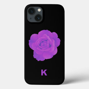 Roxo Violeta Escuro Floral Rosa Monograma Elegante