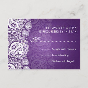 Roxo Wedding elegante do laço de RSVP Paisley